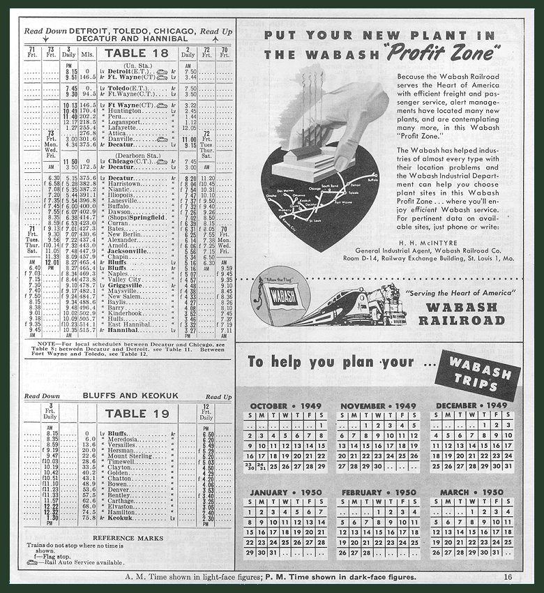 Wabash Keokuk branch schedule, 1949