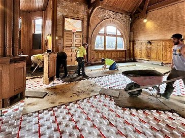 Pouring concrete for the floor, April 2024